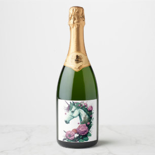 A Majestic Unicorn with Blooming Beauty Sparkling Wine Label