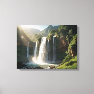 A Majestic Waterfall Surrounded by Greenery Canvas Print