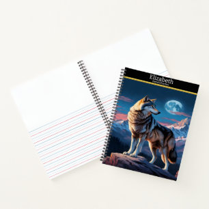 A majestic wolf howling at the rising moon notebook