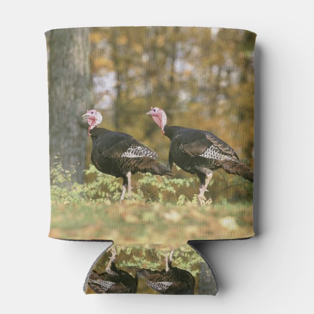 A male Female Turkey Pair Photograph in Fall Can Cooler (Back)
