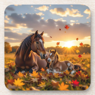 A Mama Horse and her Foal in Autumn Coaster
