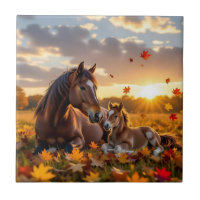 A Mama Horse and her Foal in Autumn