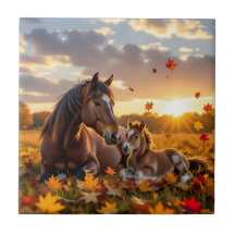 A Mama Horse and her Foal in Autumn