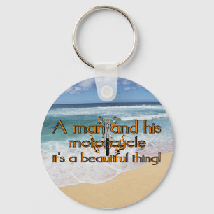 A man and his motorcycle key ring