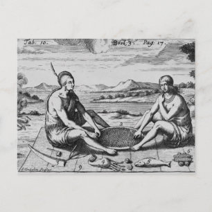 A Man And His Wife At Dinner, 1705 Postcard