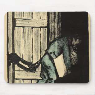 A man caught putting up political posters mouse mat