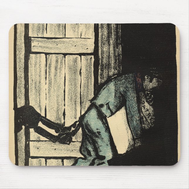 A man caught putting up political posters mouse mat (Front)