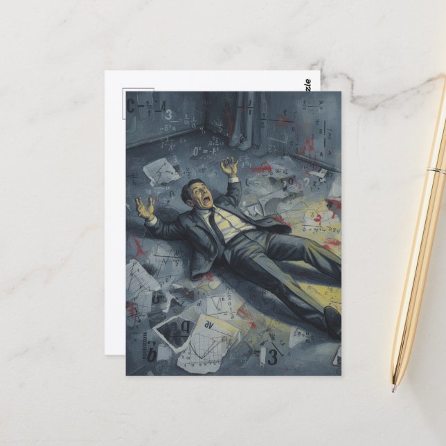 A Man Falls Down in Panic Over Math Postcard (Front/Back In Situ)