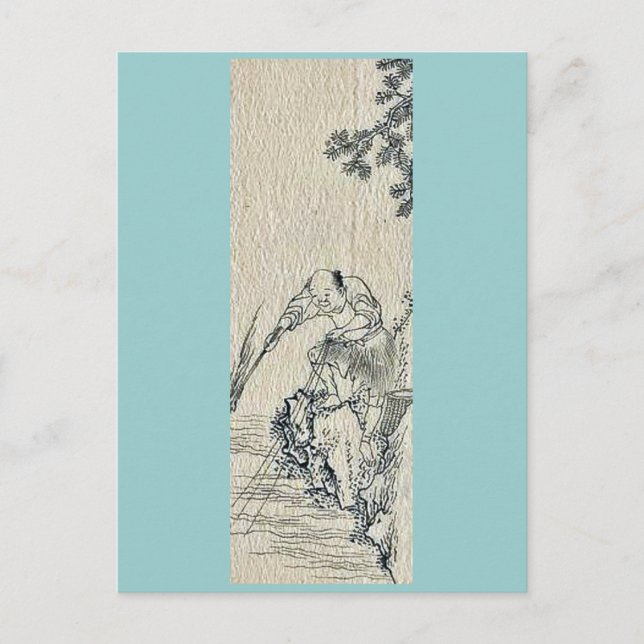 A man fishing from the bank of a river Ukiyo-e. Postcard (Front)