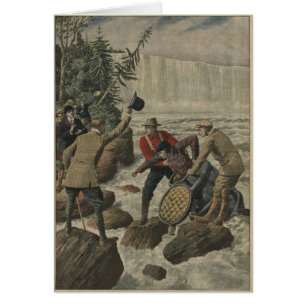 A man in a barrel crossing the Niagara Falls