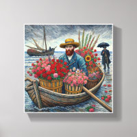 A man in a small wooden boat Van Gogh Art