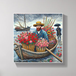 A man in a small wooden boat Van Gogh Art Canvas Print