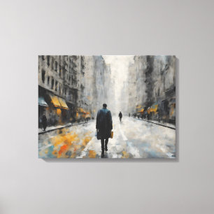 A man is walking on the city street. canvas print