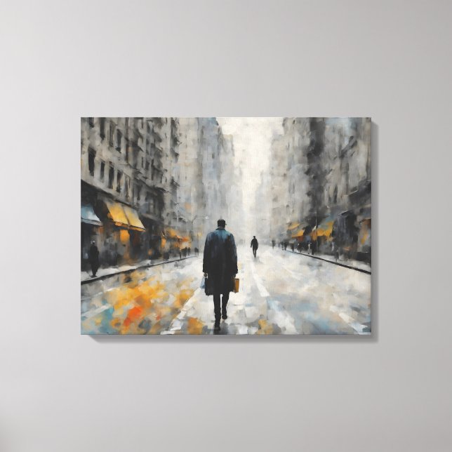 A man is walking on the city street. canvas print (Front)