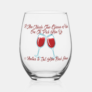A MAN NEEDS TWO WINES by Jeff Willis Art Stemless Wine Glass