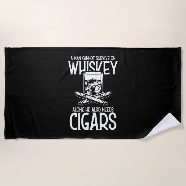 A Man Who Loves Whiskey And Cigar Beach Towel (Front)