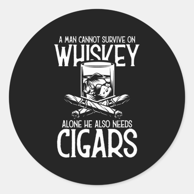 A Man Who Loves Whiskey And Cigar Classic Round Sticker (Front)