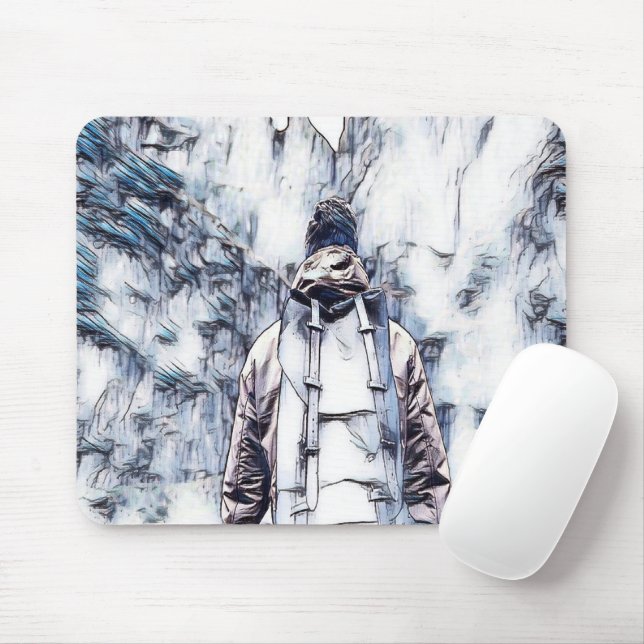 A man with backpack mouse mat (With Mouse)