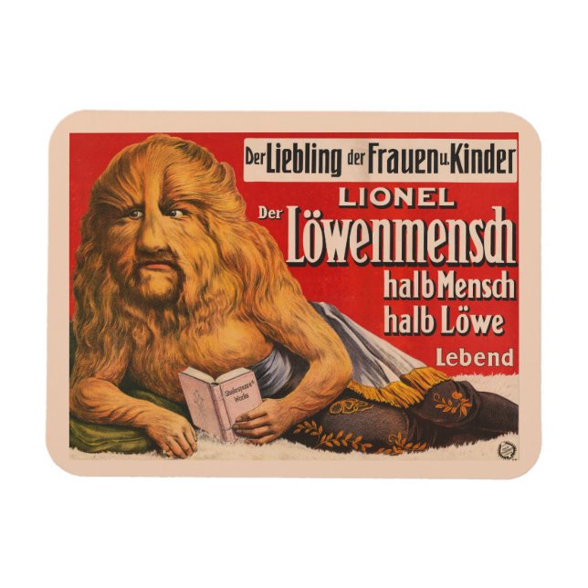 A Man With Lions Head Reading Shakespeare, 1913. Magnet (Horizontal)