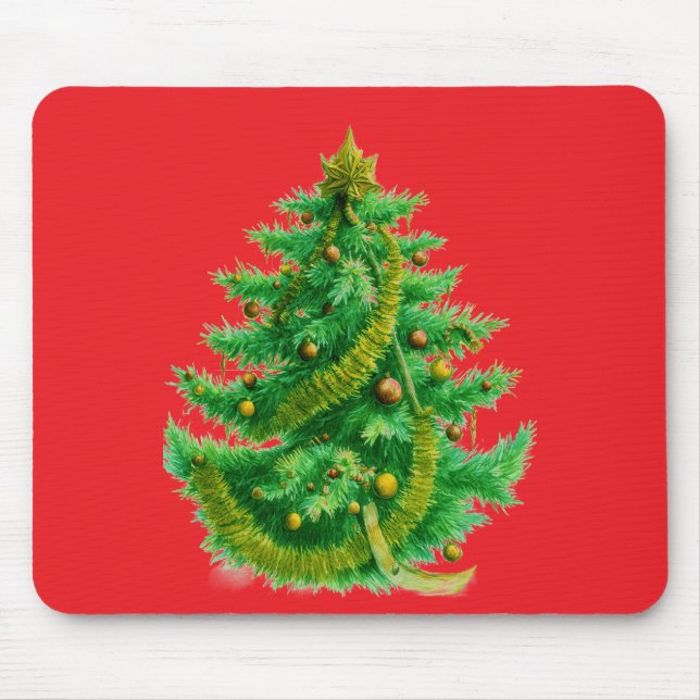 A Mandelbrot Christas Tree With Red & Green Bulbs Mouse Mat (Front)