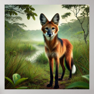 A maned wolf in the Pantaneira plain. Poster