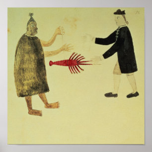 A Maori bartering a crayfish Poster