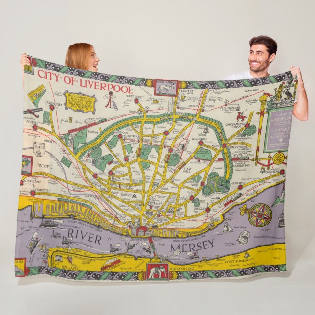 A Map of Merseyside, Liverpool Fleece Blanket (In Situ)