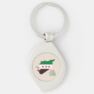 A map of Syria featuring the Revolution Flag Key Ring