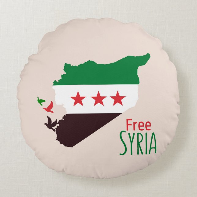 A map of Syria featuring the Revolution Flag Round Cushion (Front)