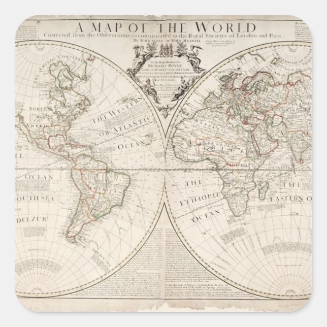 A Map of the World Square Sticker (Front)