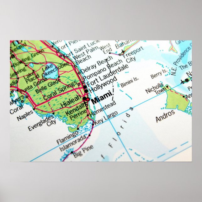 A map showing the American city of Miami Poster (Front)