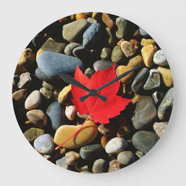 A Maple leaf on a Rock Background Large Clock (Front)