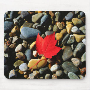 A Maple leaf on a Rock Background Mouse Mat