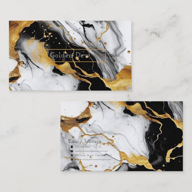 A Marble Pattern in Black, White, and Gold Business Card (Front/Back)