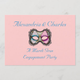 "A Mardi Gras Engagement Party" Blue/Pink Mask [1] Invitation