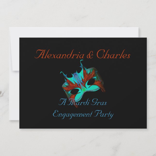 "A Mardi Gras Engagement Party" - Turquoise/Orange Invitation (Front)