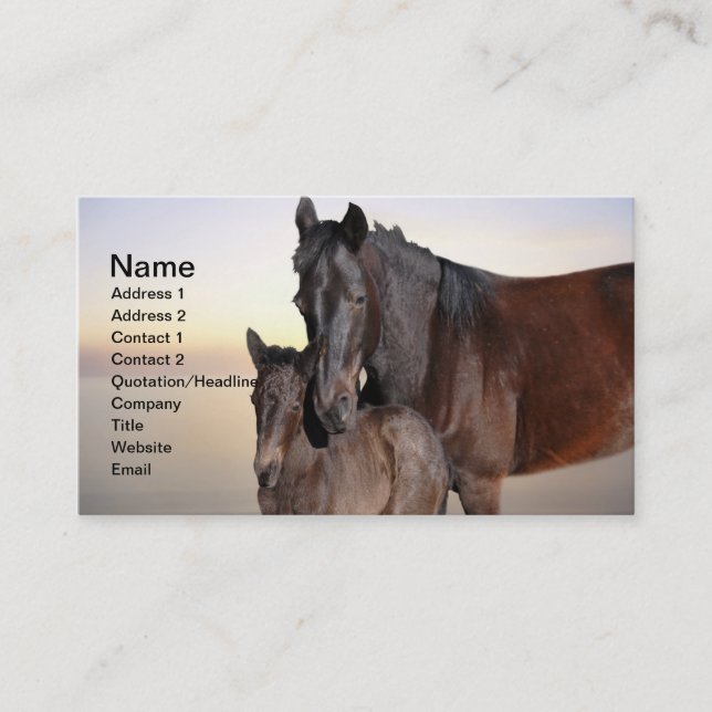 A mare and her baby foal business card (Front)