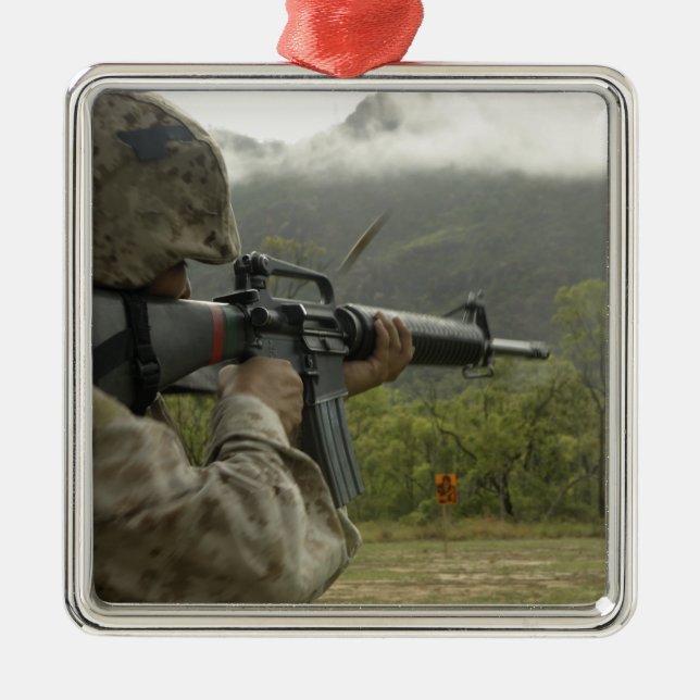 A Marine conducts drills Metal Tree Decoration (Front)