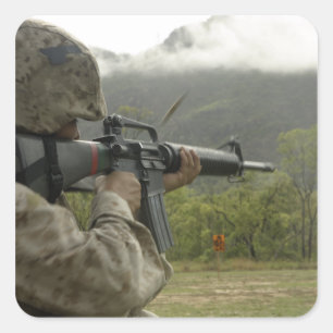 A Marine conducts drills Square Sticker