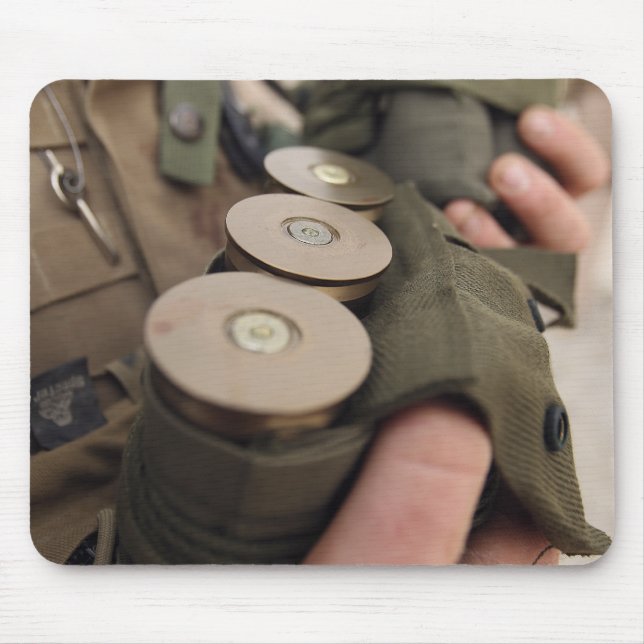 A Marine cradles handfuls of 40 mm grenades Mouse Mat (Front)