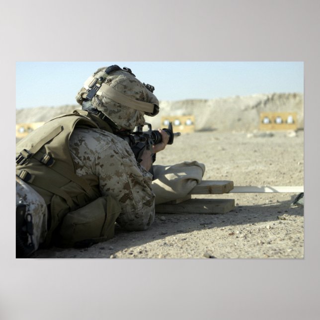 A Marine fires a M16A2 service rifle Poster (Front)