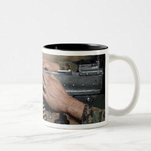 A Marine loads a M-240G machine gun Two-Tone Coffee Mug