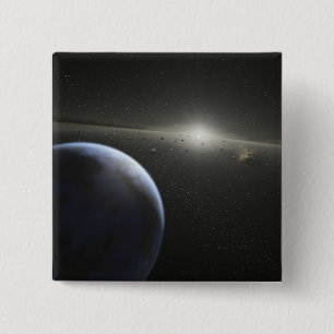 A massive asteroid belt in orbit around a star 15 cm square badge