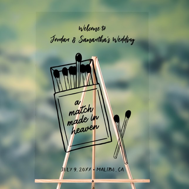 A Match Made Heaven Wedding Welcome Acrylic Sign (Neutral)