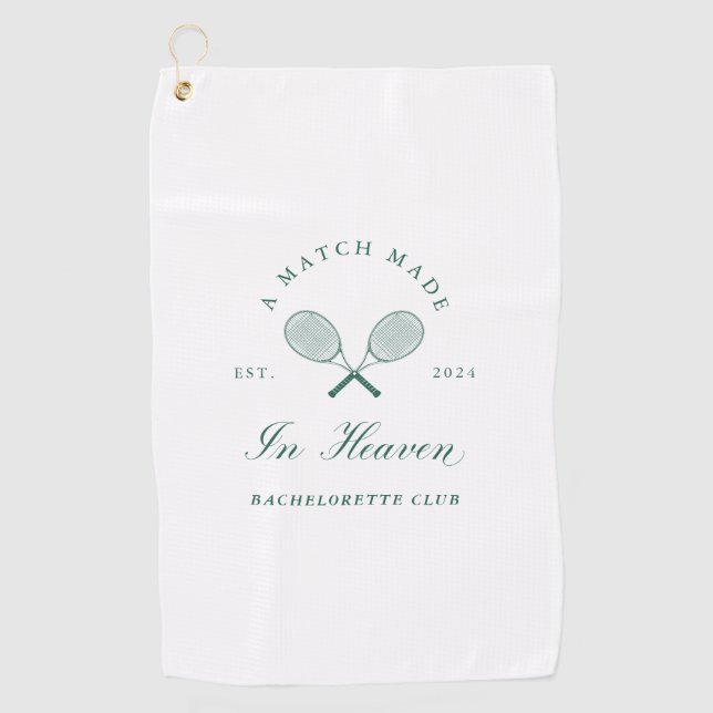 A Match Made in Heaven Bachelorette Golf Towel (Front)