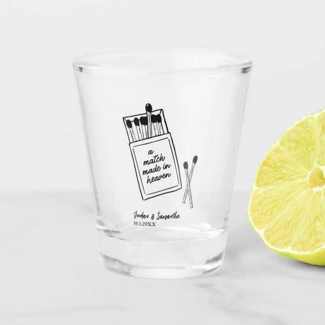 A Match Made in Heaven Cute Wedding Favour Shot Glass (Front)