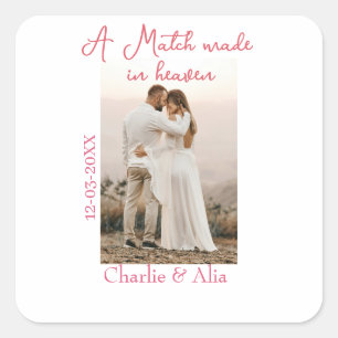 A match made in heaven photo wedding pink name sim square sticker