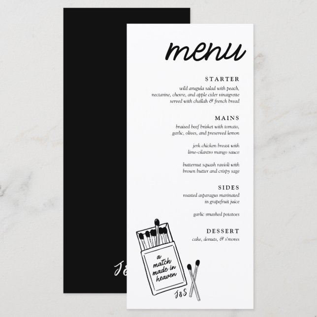 A Match Made in Heaven Wedding Dinner Menu (Front/Back)
