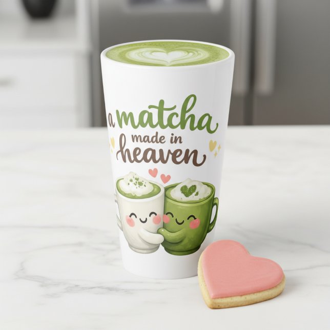 A Matcha Made in Heaven Cute Funny Pun Latte Mug (A Matcha Made in Heaven Cute Funny Pun Latte Mug
by Ricaso. Tall Latte mug ideal for your loved one)