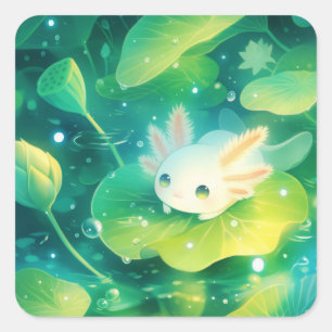 A Meadow of Petals Axolotl Secret Pond Square Sticker